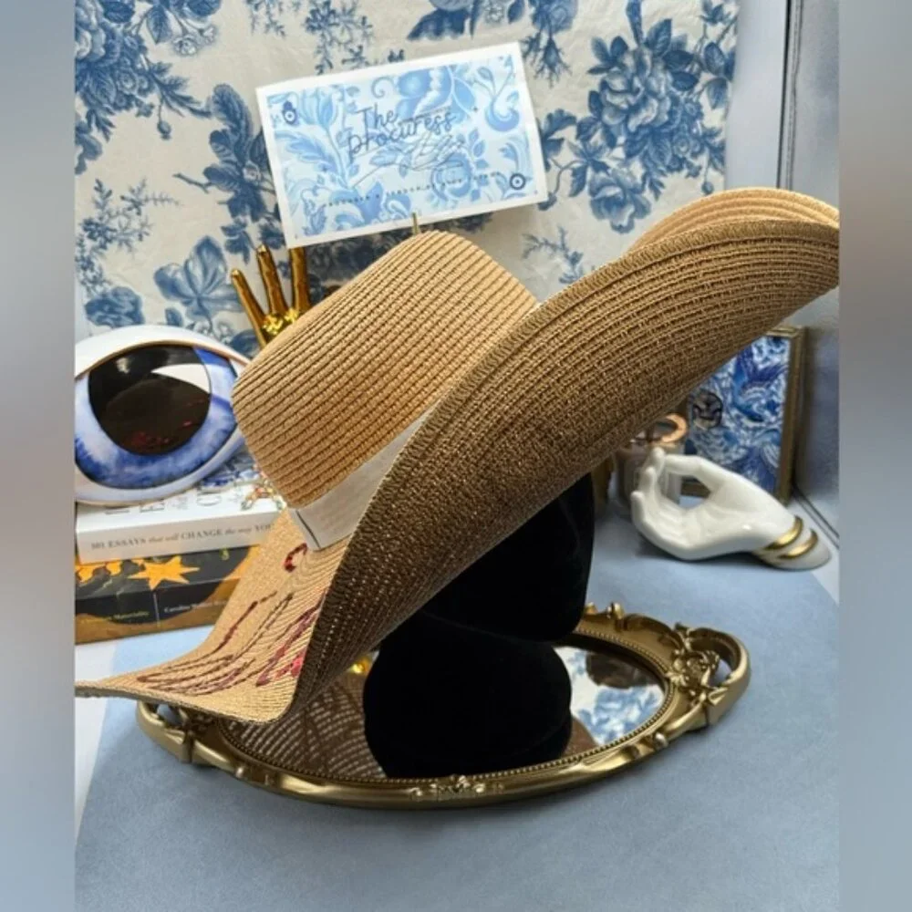 🆕 EUGENIA KIM 🧿 NWT Sunny "Do Not Disturb" Floppy Sun Hat, Brown & Red - Picture 10 of 12